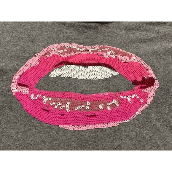 Juicy Couture Sequin Sparkly Pink Gray Lips Sweater Medium Vintage - Picture 3 of 8